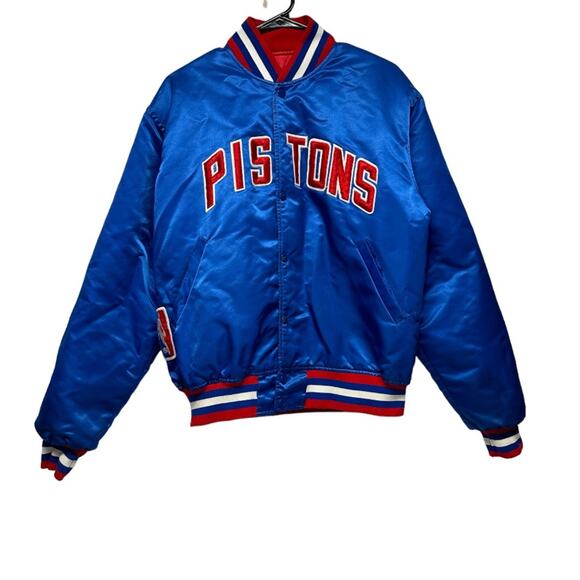 Vintage NBA Detroit Pistons 80s Satin Long‎ Sleeve Bomber Jacket Size L - Picture 1 of 14